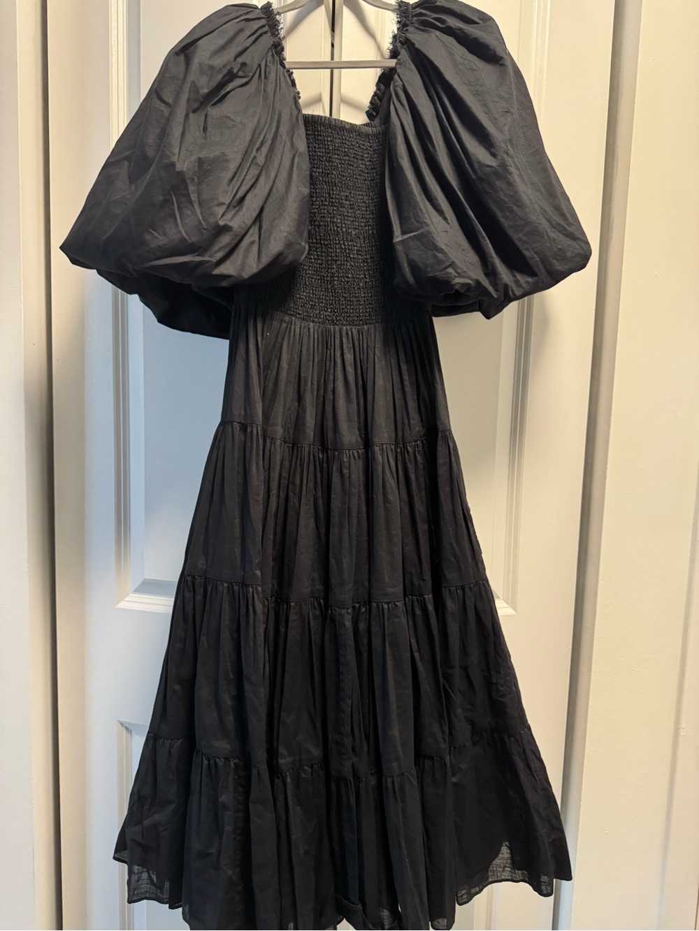 Aje Black Puff-Sleeve Tiered Maxi Dress